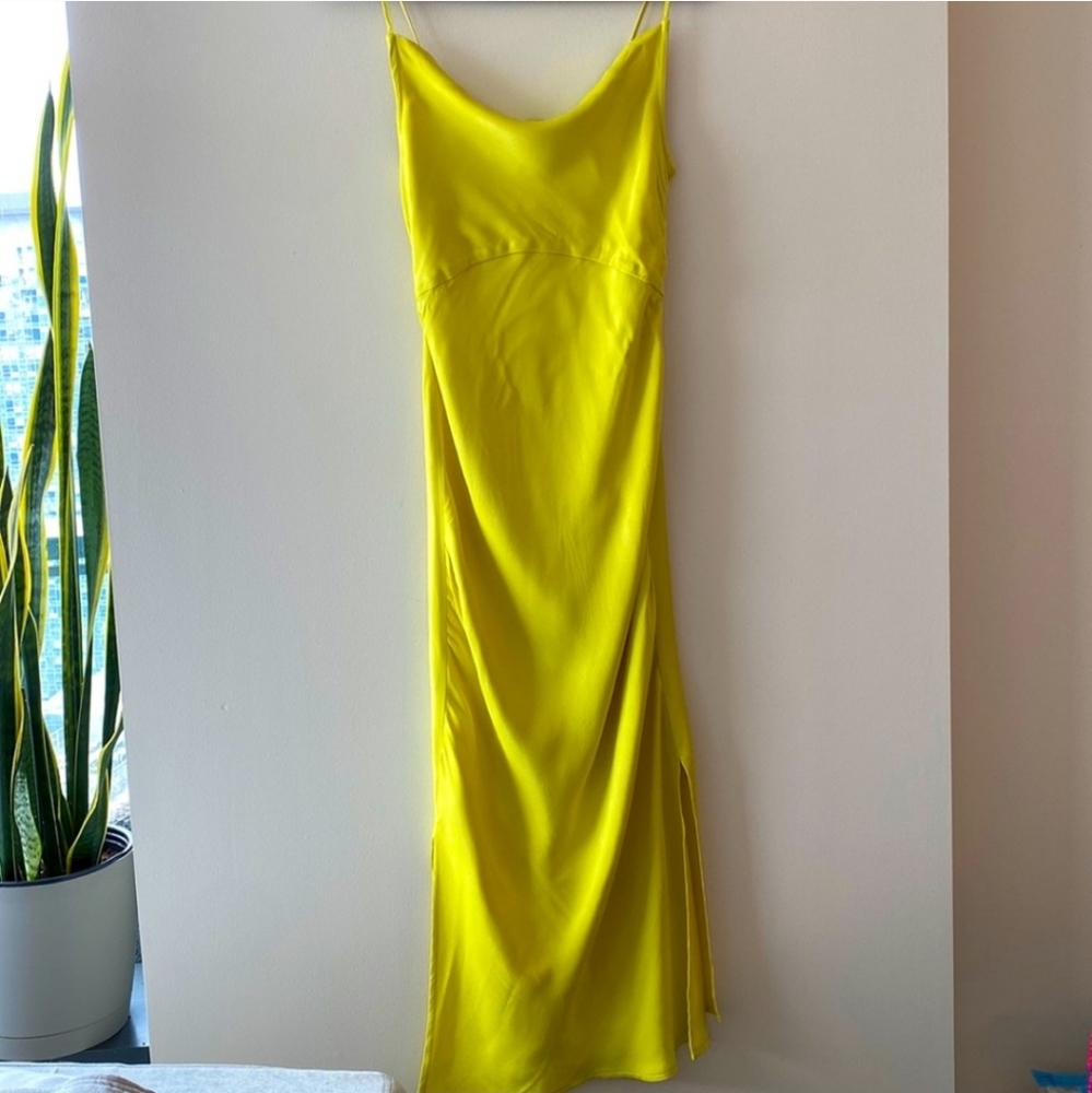 Anthropologie Elyse Chartreuse Silky Slip Midi Dress - Picture 2 of 6